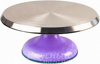Фото подставка для торта, крутящаяся 30 см. металлическая на сиреневой ножке cake stand 12905