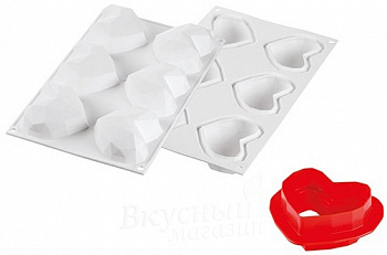 Фото силиконовая форма tortaflex сердце оригами 6 ячеек amorini origami110 silikomart