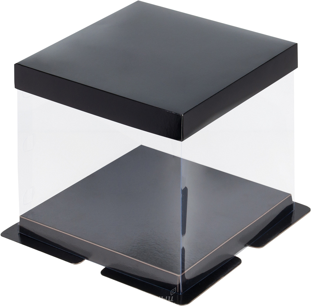 Фото упаковка для торта на 4 кг. 30х30х28 прозрачная черная премиум