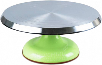 Фото подставка для торта, крутящаяся 30 см. металлическая на зеленой ножке cake stand 11310