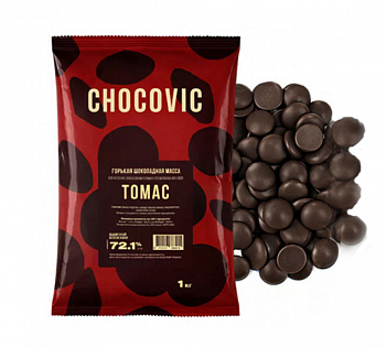 Фото шоколад горький 72,1% какао в галетах томас chocovic, 1 кг.