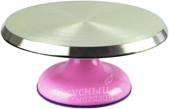 Фото подставка для торта, крутящаяся 30 см. металлическая на розовой ножке хит 15