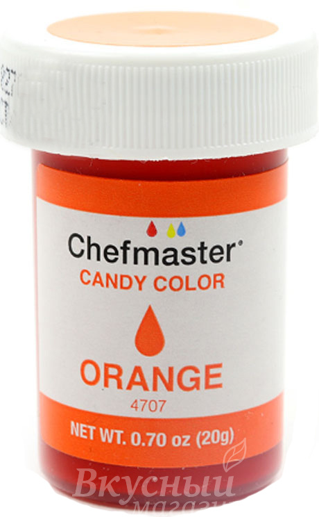 Фото краска гелевая жирорастворимая оранжевая orange candy color chefmaster, 20 гр.