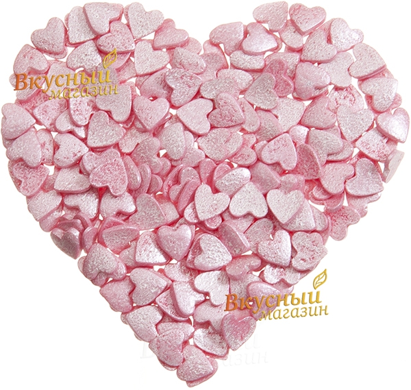 Фото декор сердечки розовые перламутровые, 100 гр.