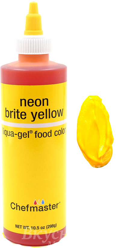 Фото краска желтый неон гелевая neon brite yellow liqua-gel chefmaster, 298 гр.