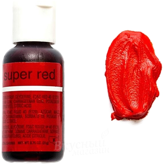 Фото краска красная насыщенная гелевая super red liqua-gel chefmaster, 20 гр.