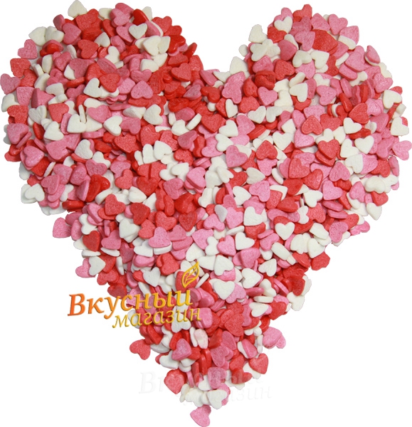 Фото декор сердечки красно-бело-розовые, 100 гр.