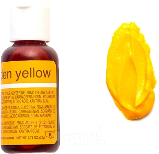 Фото краска желтое золото гелевая golden yellow liqua-gel chefmaster, 20 гр.