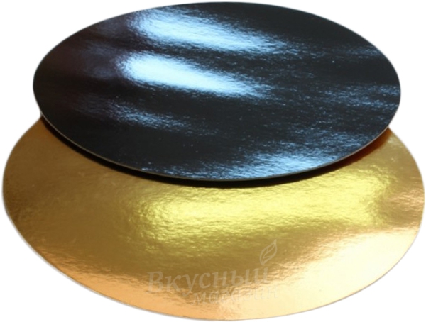 Фото подложка под торт усиленная 34 см. золото/черная, 3 мм.