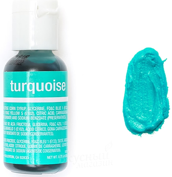 Фото краска бирюзовая гелевая turquoise liqua-gel chefmaster, 20 гр.