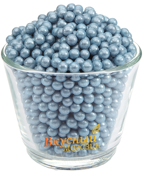 Фото декор шарики синий перламутр 5 мм. сладкий мишка sweet bear, 100 гр.