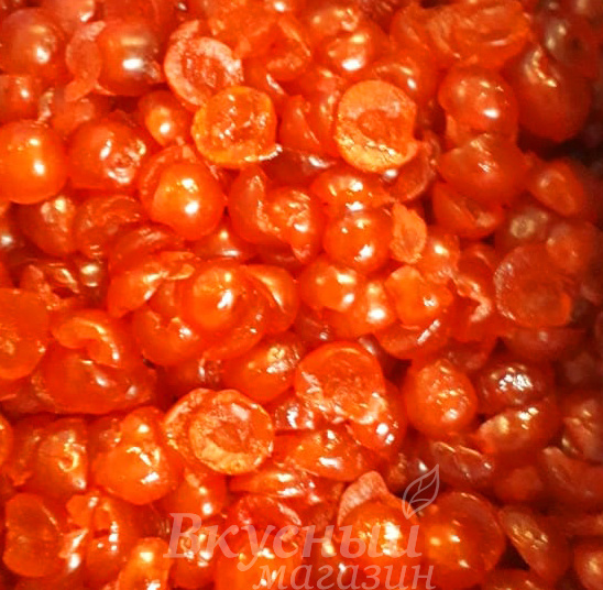 Фото черешня красная засахаренная половинки 20/22 мм. ambrosio idav, 200 гр.