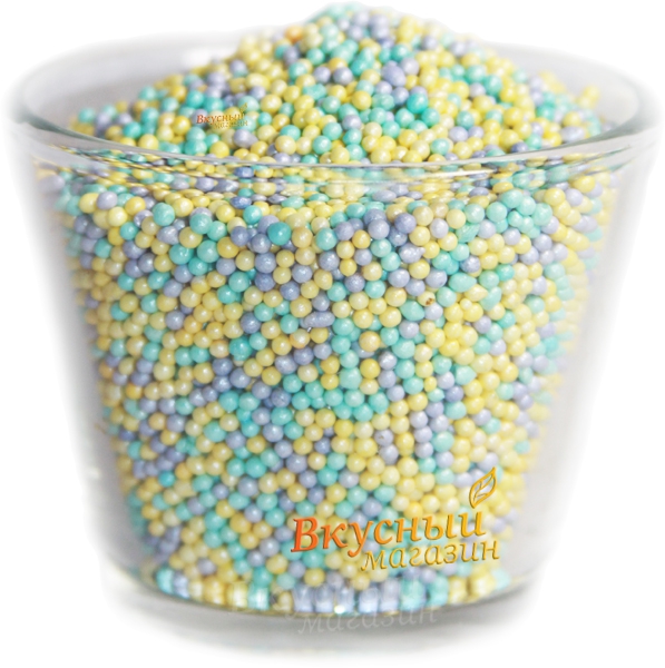 Фото декор шарики голубые/лиловые/желтые перламутровые, 100 гр.
