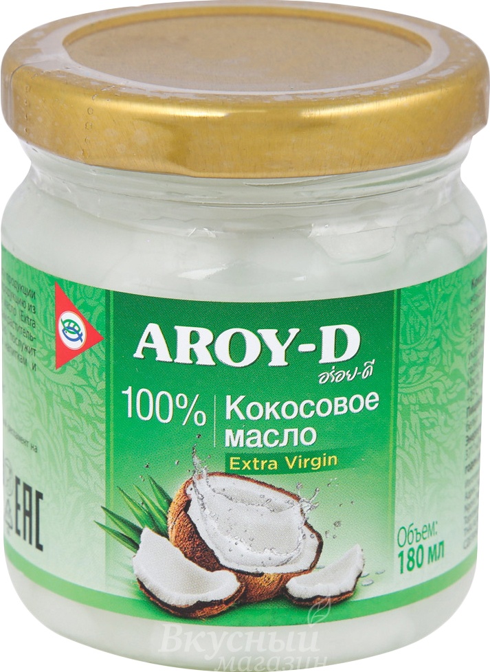 Фото масло кокосовое extra virgin aroy-d, 180 мл.