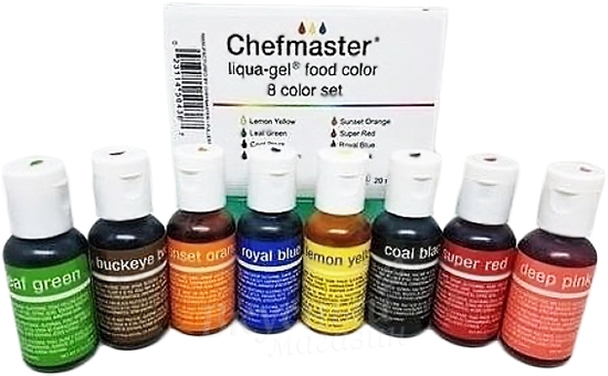 Фото краски гелевые набор liqua-gel chefmaster, 8 цветов по 20 гр.