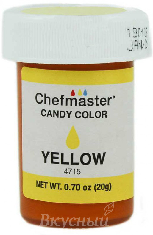 Фото краска гелевая жирорастворимая желтая yellow candy color chefmaster, 20 гр.