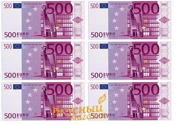 Фото деньги вафельные 500 евро 14х6,5 см., 6 шт.