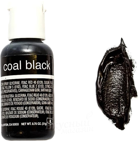 Фото краска черный уголь гелевая coal black liqua-gel chefmaster, 20 гр.