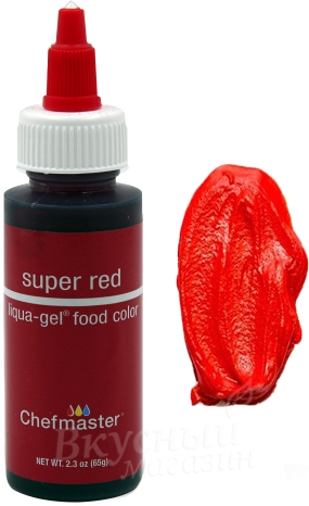Фото краска красная насыщенная гелевая super red liqua-gel chefmaster, 65 гр.