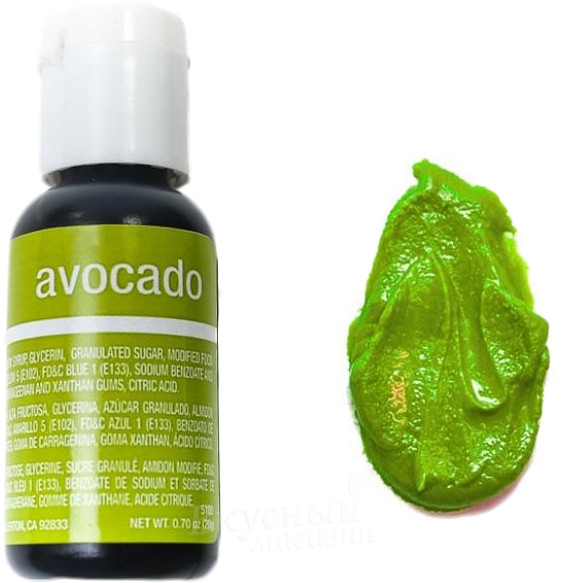 Фото краска зеленая авокадо гелевая avocado liqua-gel chefmaster, 20 гр.