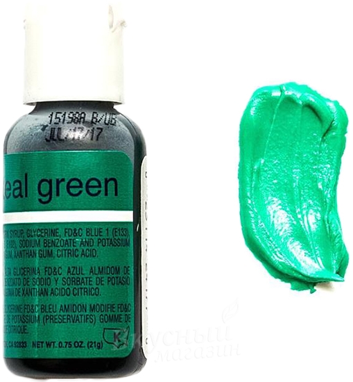 Фото краска зеленый бирюзовый гелевая teal green liqua-gel chefmaster, 20 гр.