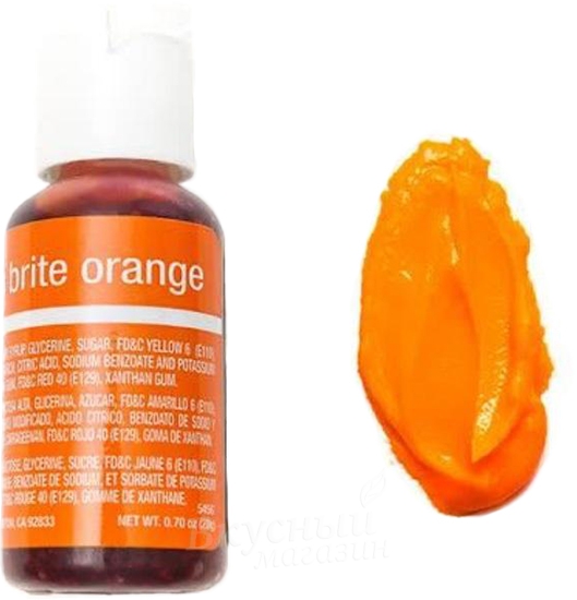 Фото краска оранжевый неон гелевая neon brite orange liqua-gel chefmaster, 20 гр.