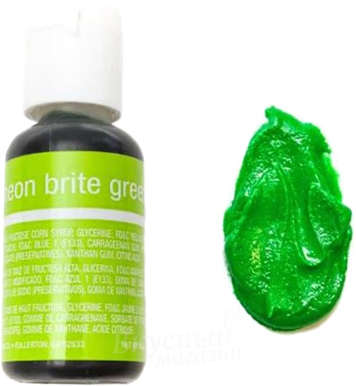Фото краска зеленый неон гелевая neon brite green liqua-gel chefmaster, 20 гр.