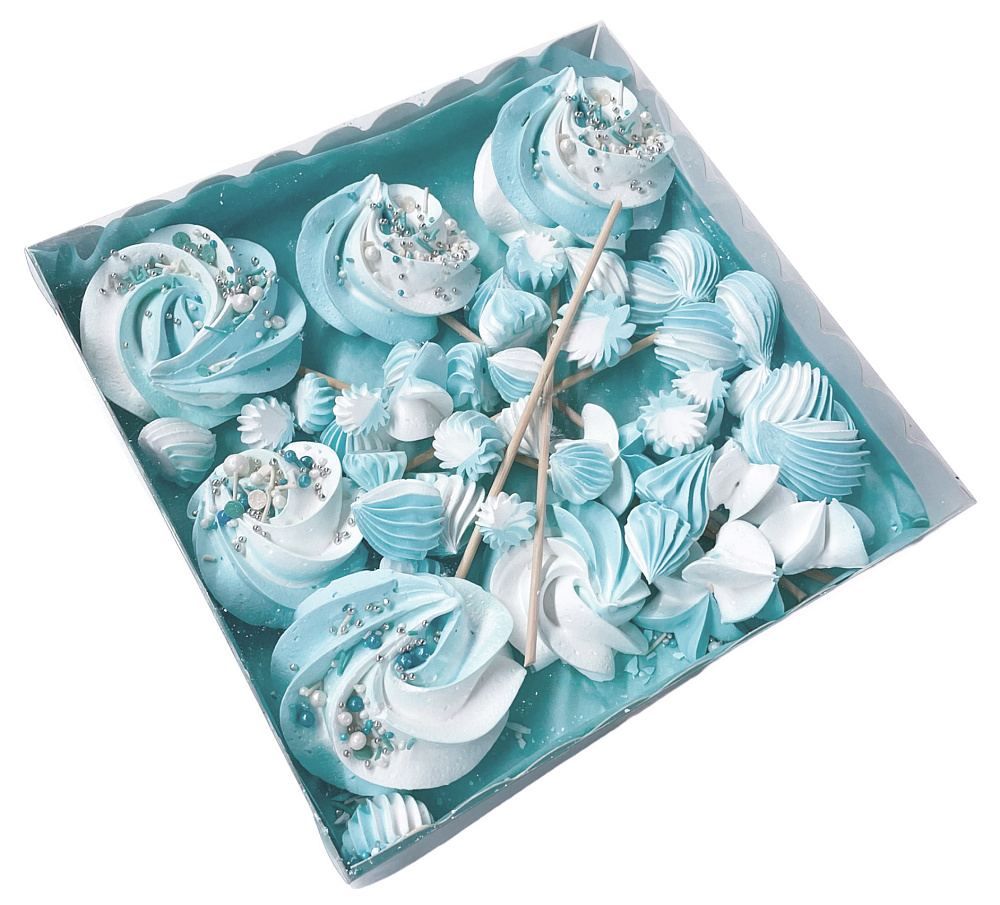 Фото украшение сахарное безе бело-голубой набор
