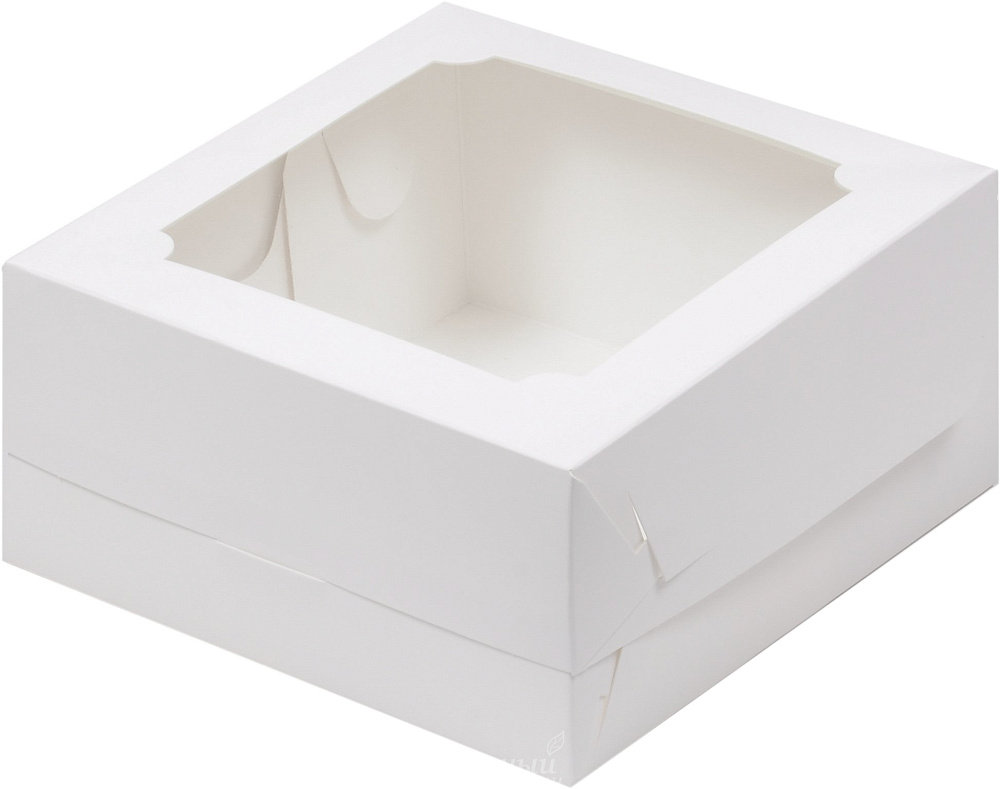 Фото упаковка для бенто-торта на 0,5 кг. 16х16х8 с окошком белая 