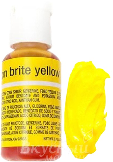 Фото краска желтый неон гелевая neon brite yellow  liqua-gel chefmaster, 20 гр.