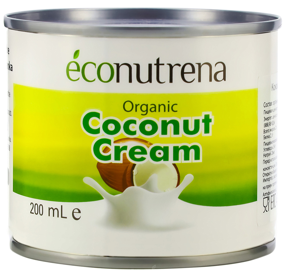 Фото кокосовые сливки органические 22% econutrena, 200 мл.