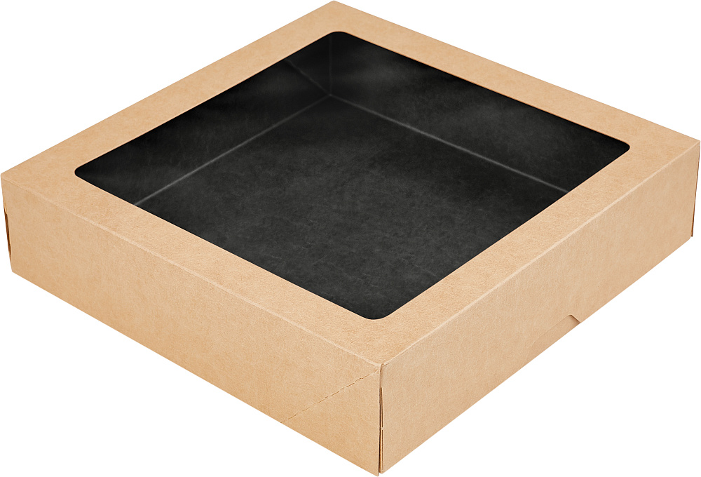Фото упаковка для пирожных с окошком черная onebox 1500/bblack 20х20х4,8 см.