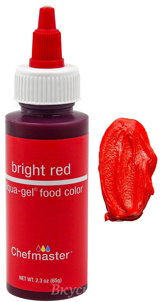 Фото краска красная яркая гелевая bright red liqua-gel chefmaster, 65 гр.