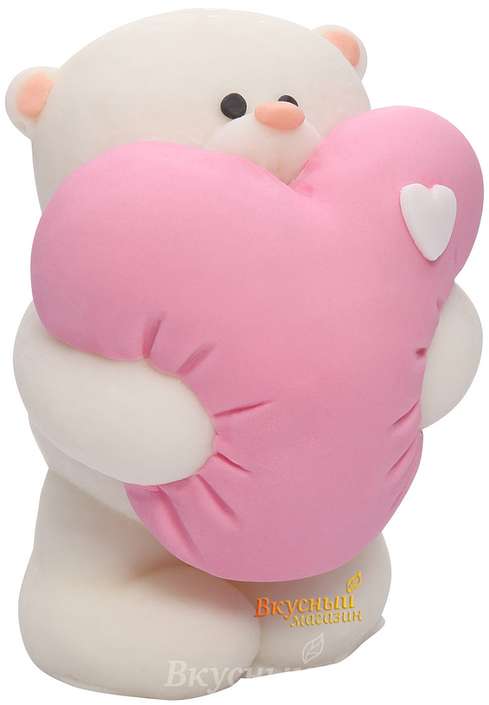 Фото украшение сахарное мишка с розовым сердцем