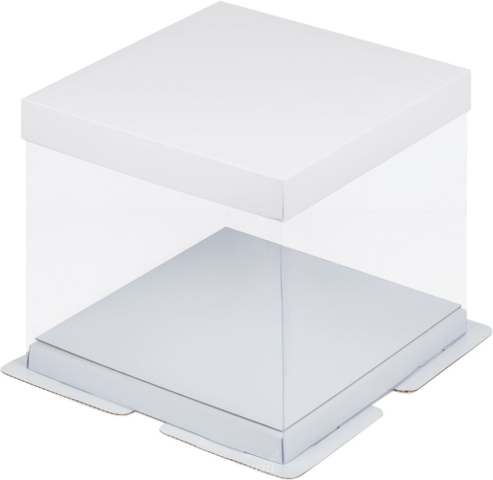 Фото упаковка для торта на 4 кг. 30х30х28 прозрачная белая премиум