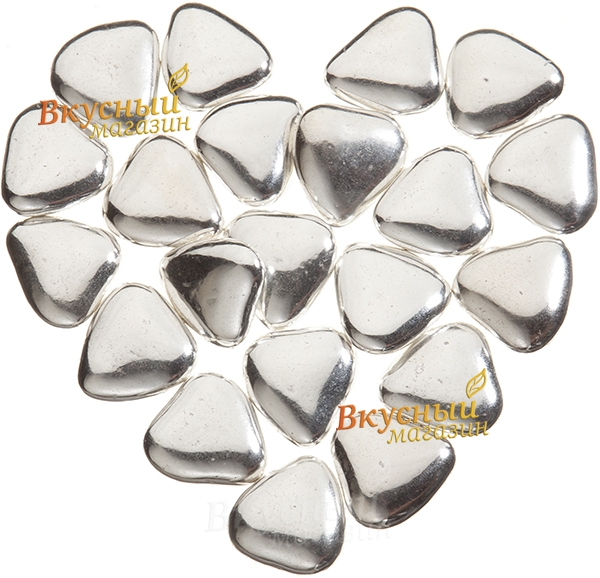 Фото декор сердечки серебряные шоколадные ambrosio, 100 гр.