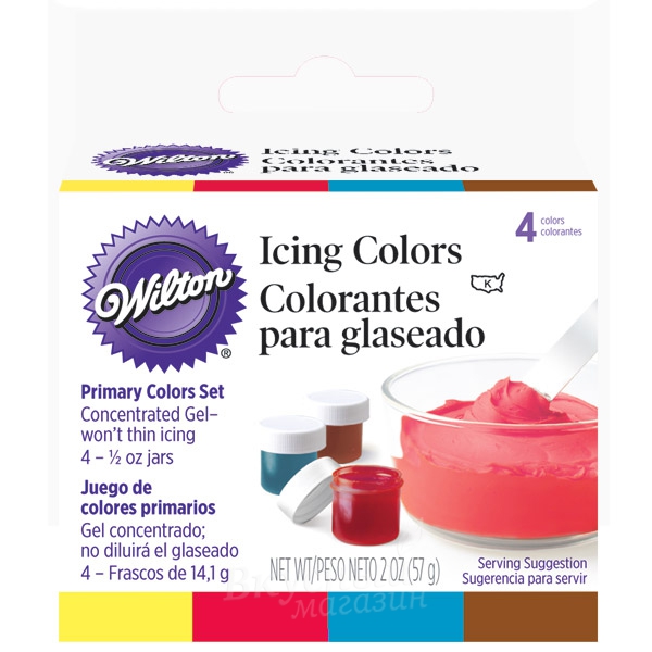 Фото краски гелевые набор основные цвета wilton, 4 цвета по 14 гр. 601-5127