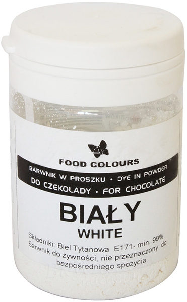 Фото краситель сухой белый white (диоксид титана) жирораств. food colours, 20 гр.