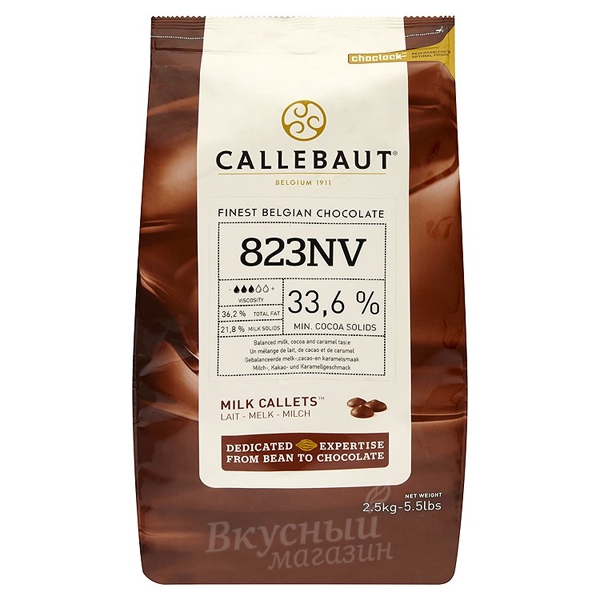 Фото шоколад молочный 33,6% какао в галетах barry callebaut, 2,5 кг. 823nv-т70