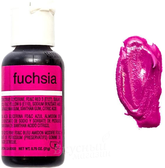Фото краска розовая яркая (фуксия) гелевая fuchsia liqua-gel chefmaster, 20 гр.