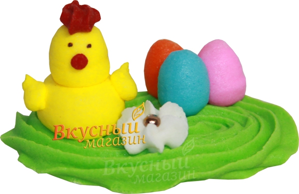 Фото украшение сахарное цыпленок и яйца