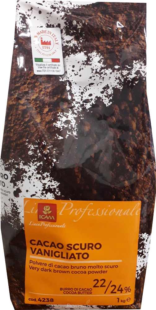 Фото какао-порошок алкализованный 22-24% cacao scuro icam, 1 кг.
