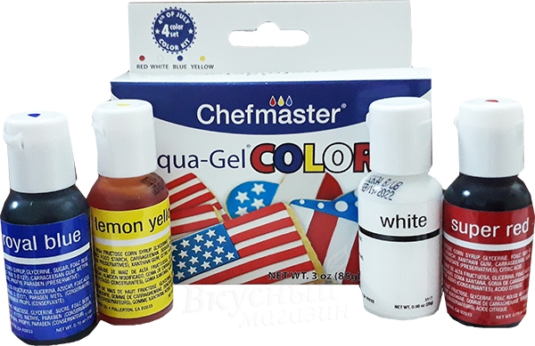 Фото краски гелевые набор цвета независимости liqua-gel colors chefmaster patriotic, 4 цвета по 20 гр.