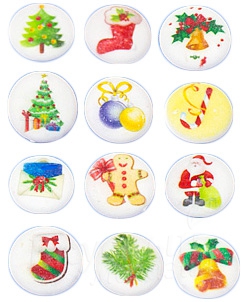 Фото украшение сахарное новогодние игрушки круги, 5 шт.
