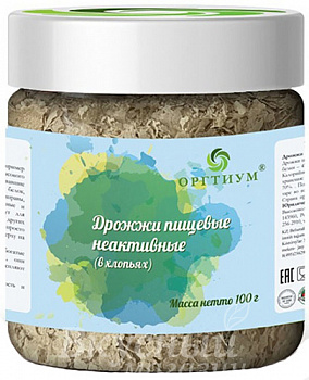 Фото дрожжи сухие неактивные в хлопьях оргтиум, 100 гр.