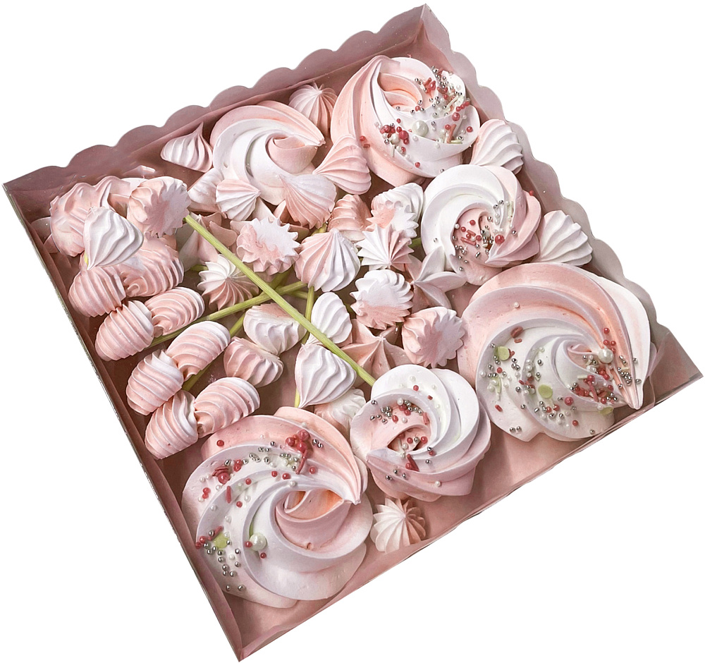 Фото украшение сахарное безе бело-розовый набор
